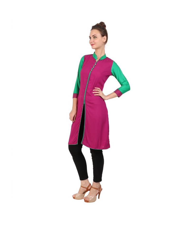 magenta printed rayon kurti