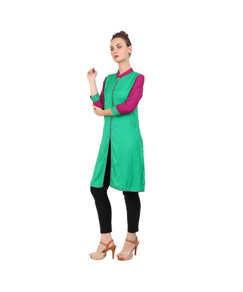 green printed rayon kurti