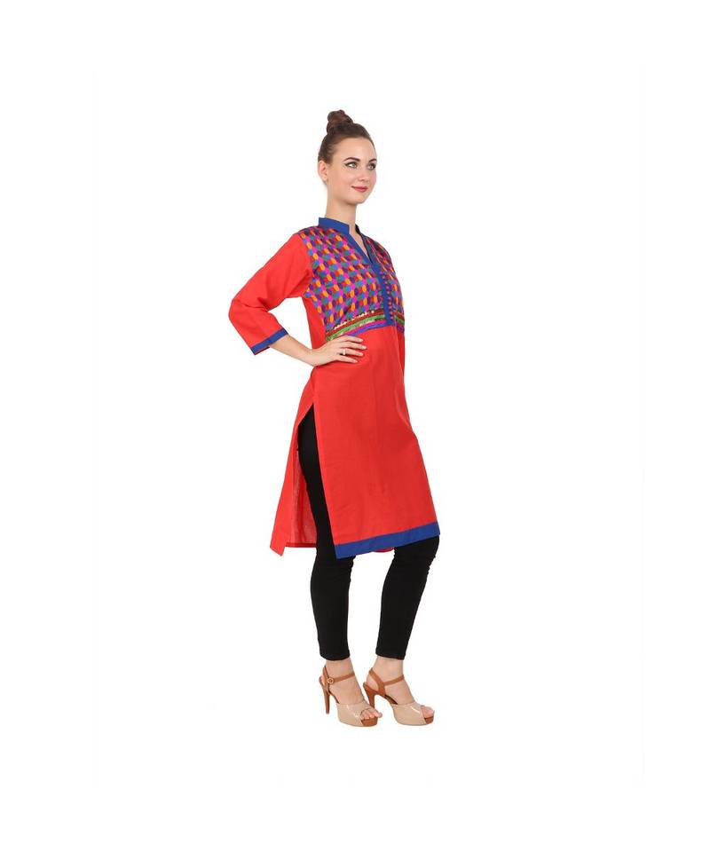 red printed rayon kurti