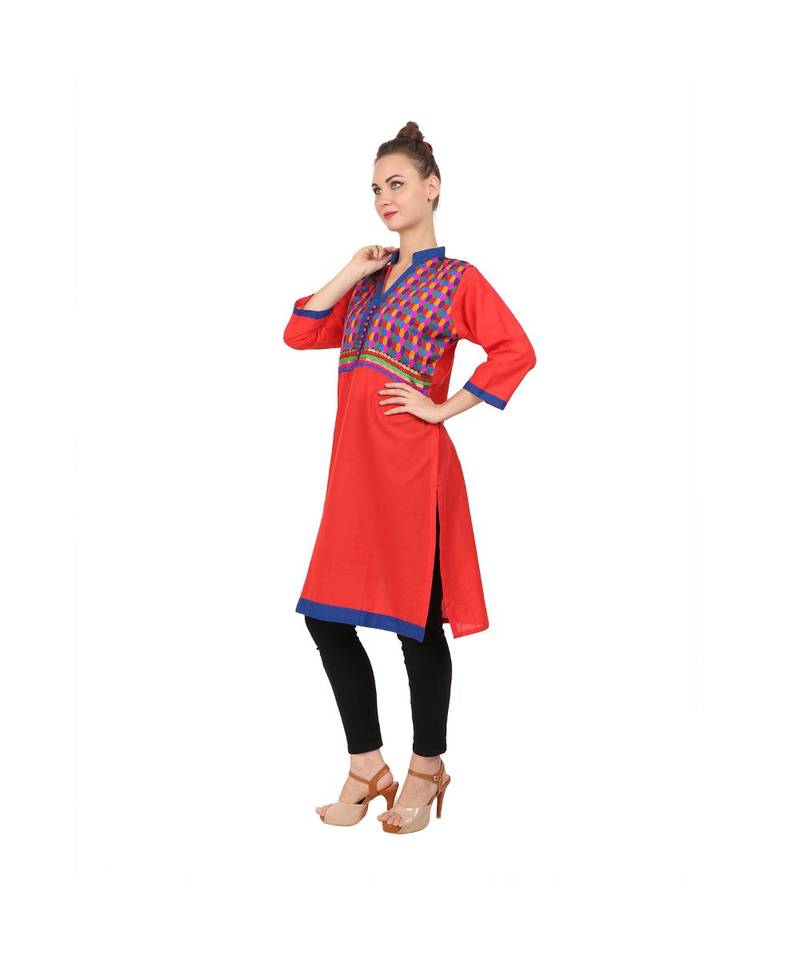 red printed rayon kurti