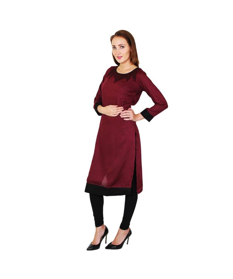 maroon printed rayon kurti