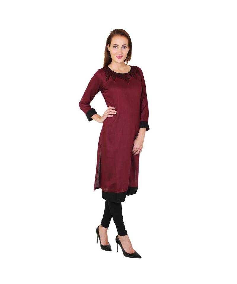 maroon printed rayon kurti