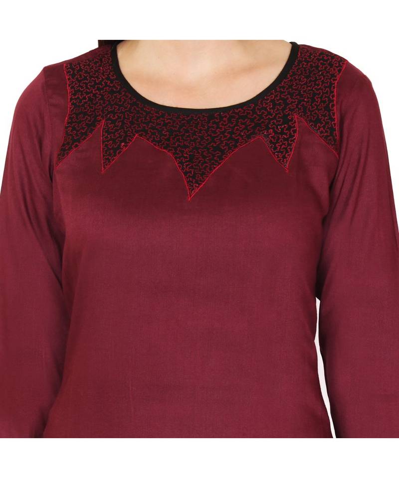maroon printed rayon kurti