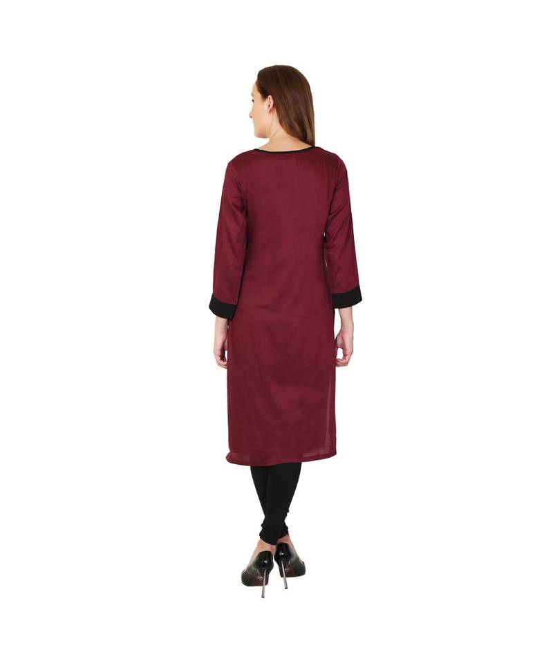 maroon printed rayon kurti