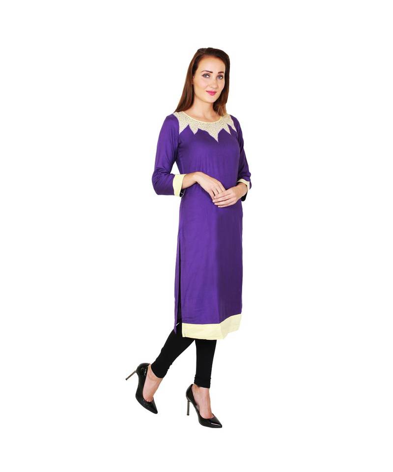 purple printed rayon kurti