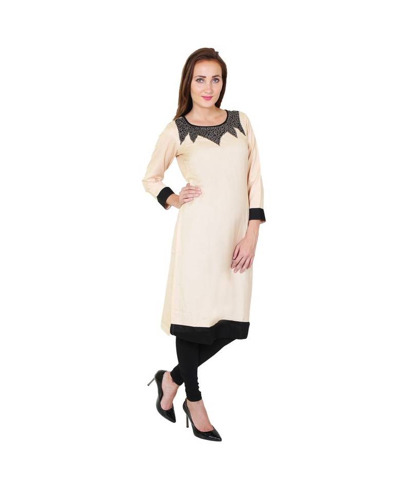 beige printed rayon kurti