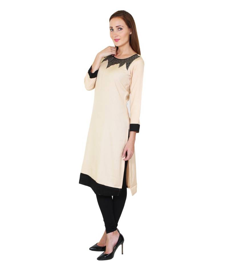 beige printed rayon kurti