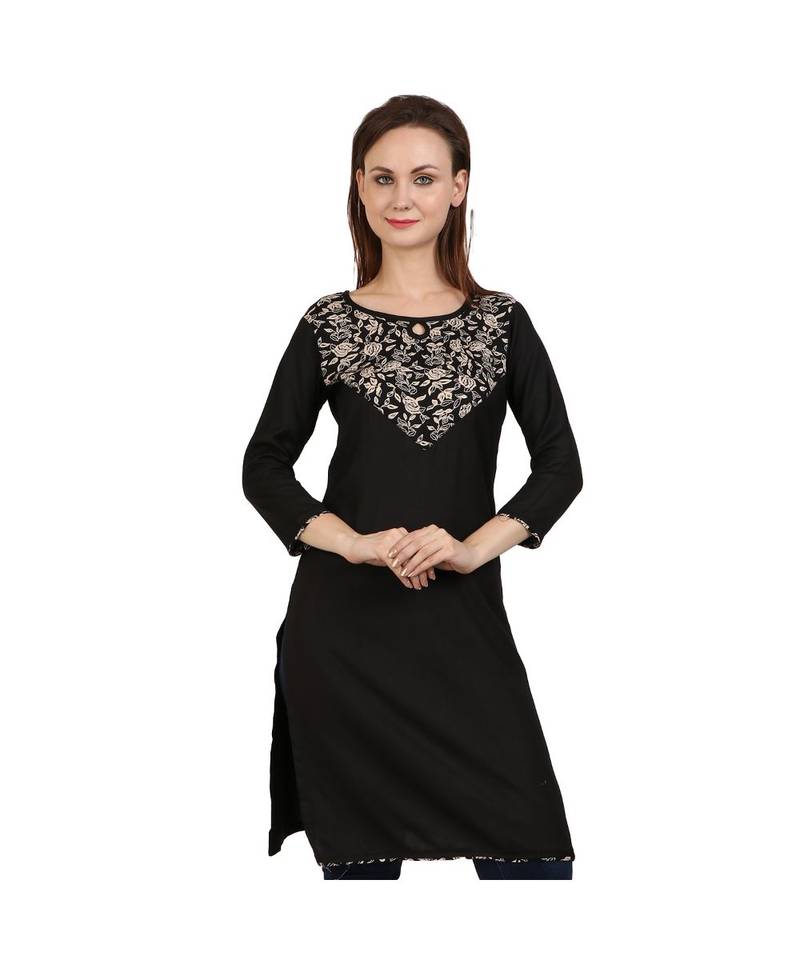 black printed rayon kurti