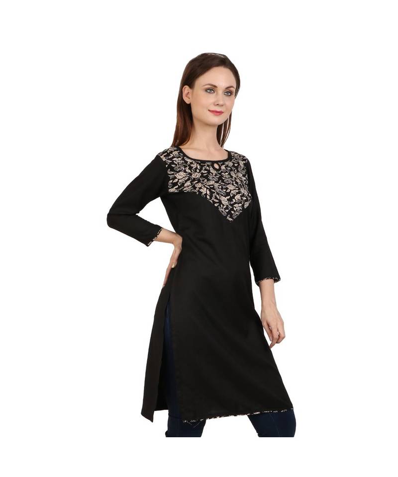black printed rayon kurti