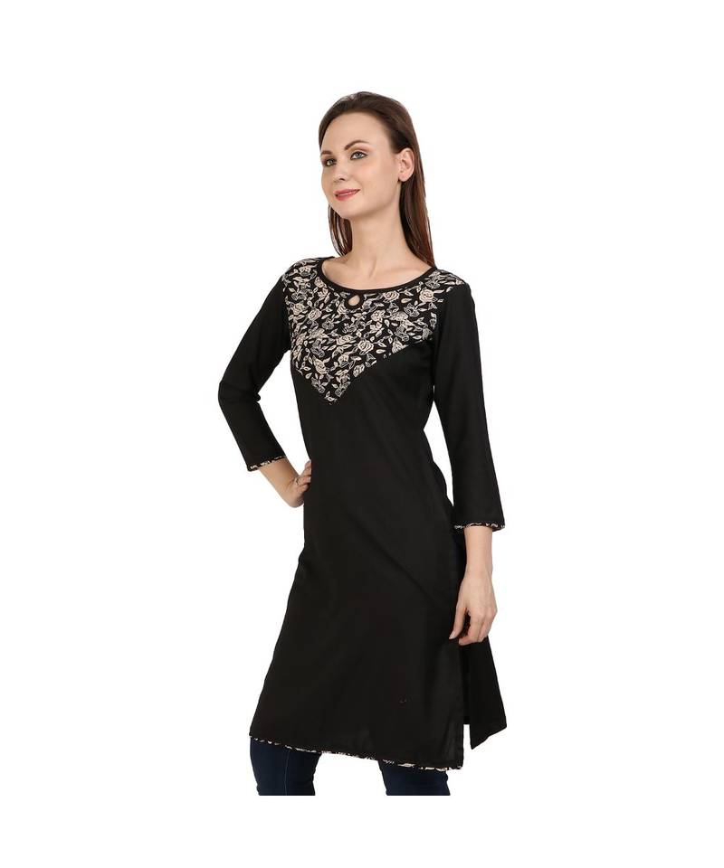 black printed rayon kurti