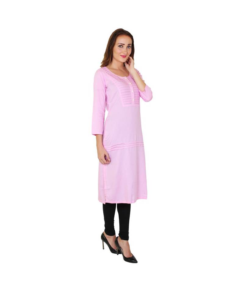 pink printed rayon kurti