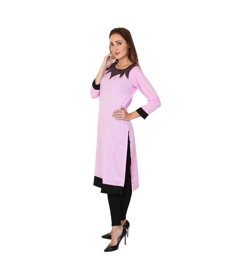 pink printed rayon kurti