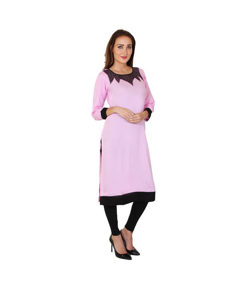 pink printed rayon kurti