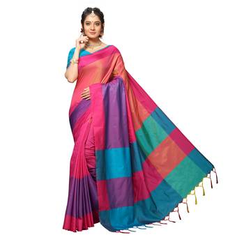 Pink woven art silk saree with blouse 1