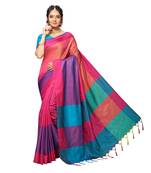 Pink woven art silk saree with blouse