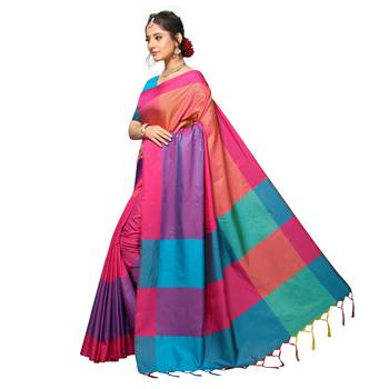Pink woven art silk saree with blouse 2