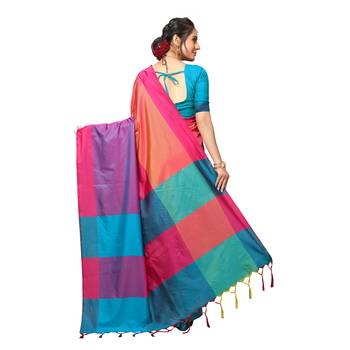 Pink woven art silk saree with blouse 3