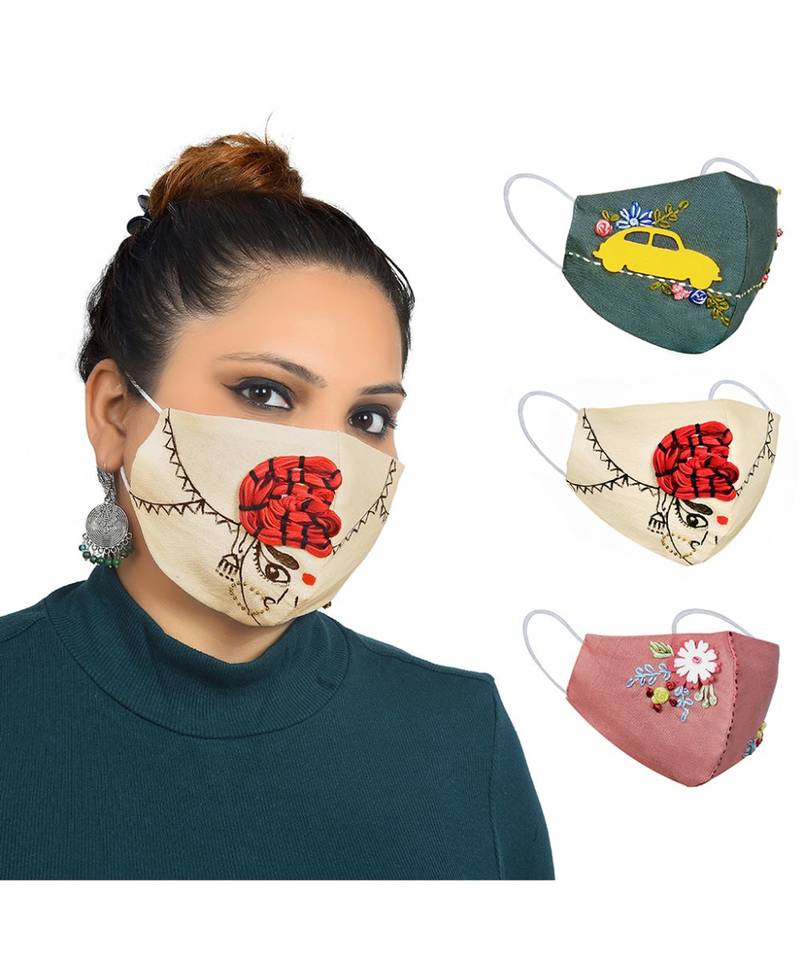 Handcrafted Designer Mask (Pack of 3)