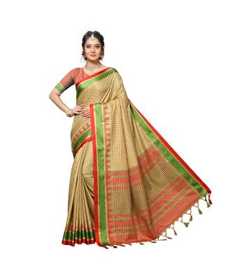 Beige woven Cotton saree with blouse 1
