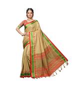 Beige woven Cotton saree with blouse