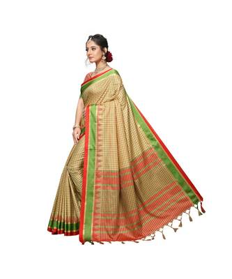 Beige woven Cotton saree with blouse 2