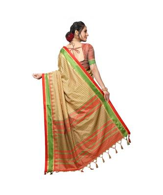 Beige woven Cotton saree with blouse 3