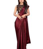 Maroon plain satin saree with blouse