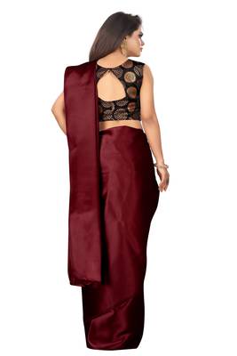 Maroon plain satin saree with blouse 2