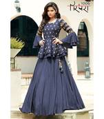 Designer Partywear Navy Blue Kiwi Silk With Embroidery Work Crop Top Lehenga