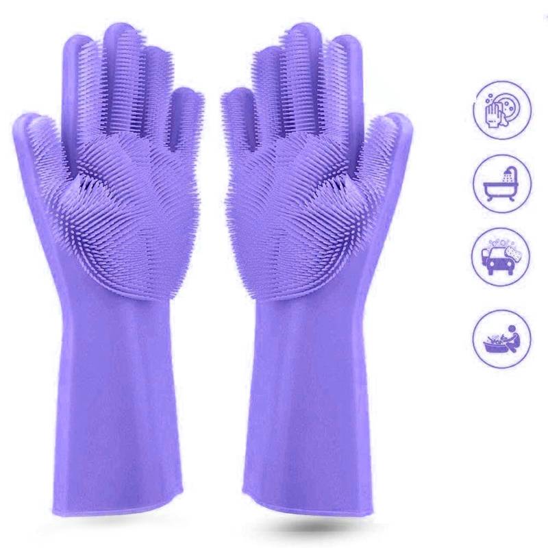 Silicon Washable Cleaning Gloves multi use Scrubbing Gloves(1 Pair)