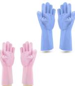 Silicon Washable Cleaning Gloves Combo 1 Pair of Pink And 1 Pair of  Light Blue multi use Scrubbing Gloves(2 Pack of )
