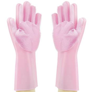 Silicon Washable Cleaning Gloves Combo 1 Pair of Pink And 1 Pair of  Light Blue multi use Scrubbing Gloves(2 Pack of ) 2