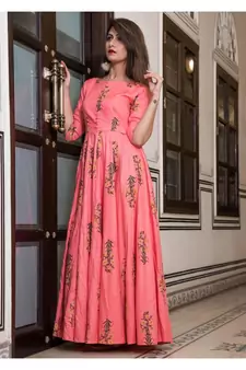 Pink Resham embroidered printed party wear kurti for women