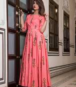 Pink Resham embroidered printed party wear kurti for women