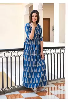 blue Resham embroidered printed party wear kurti for women