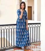 blue Resham embroidered printed party wear kurti for women