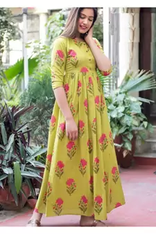 Green Resham embroidered printed party wear kurti for women
