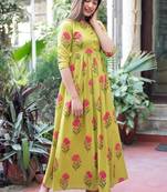 Green Resham embroidered printed party wear kurti for women