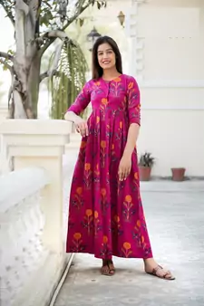Pink Resham embroidered printed party wear kurti for women