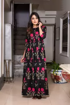 Black Resham embroidered printed party wear kurti for women