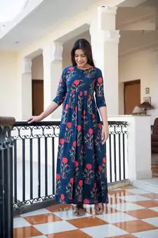green Resham embroidered printed party wear kurti for women