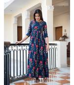 green Resham embroidered printed party wear kurti for women