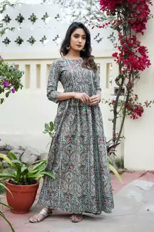 multicolor Resham embroidered printed party wear kurti for women