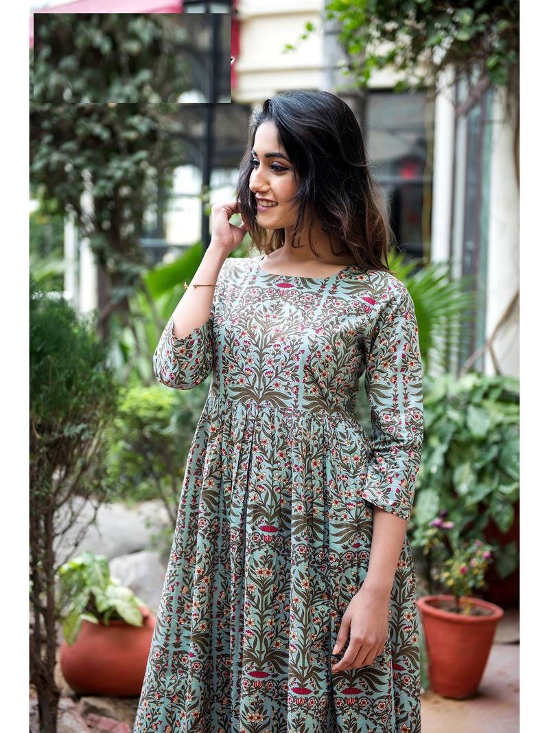 multicolor Resham embroidered printed party wear kurti for women