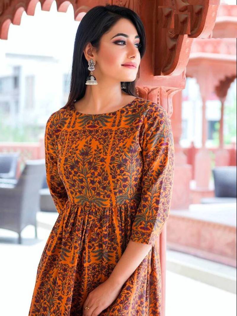 multicolor Resham embroidered printed party wear kurti for women