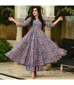 Blue Resham embroidered printed party wear kurti for women