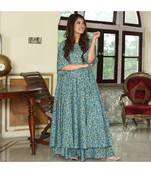 Blue Resham embroidered printed party wear kurti for women