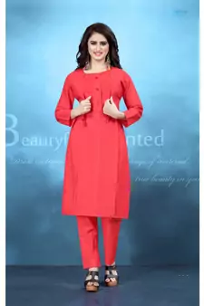 Peach Resham embroidered printed party wear kurti for women
