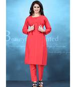 Peach Resham embroidered printed party wear kurti for women