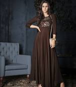 Brown Resham embroidered printed party wear kurti for women